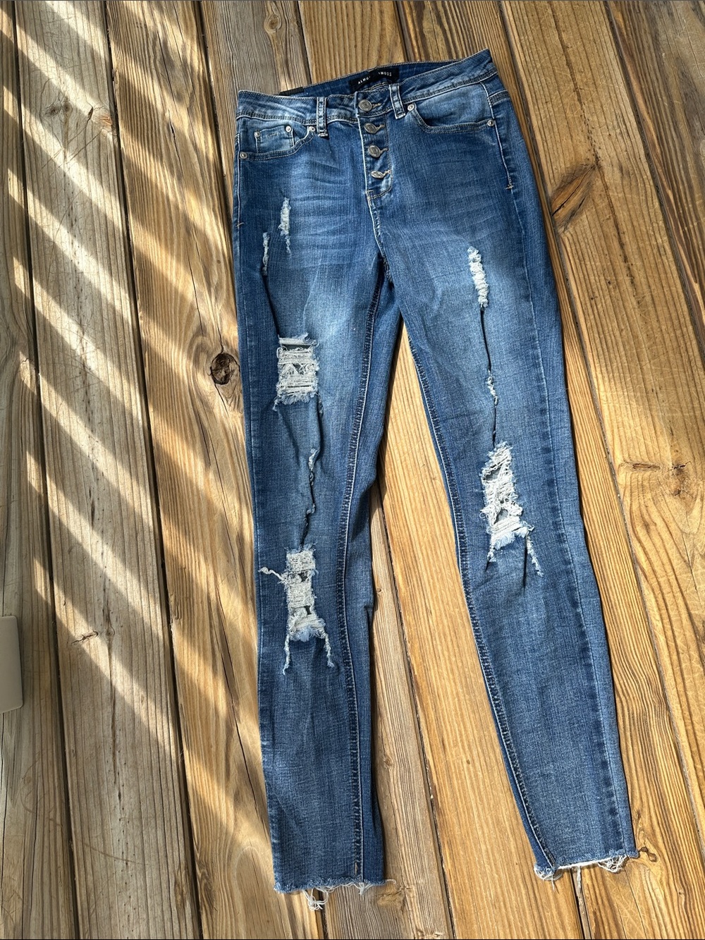Almost Famous Distressed Skinny Jeans in Dark Blue
